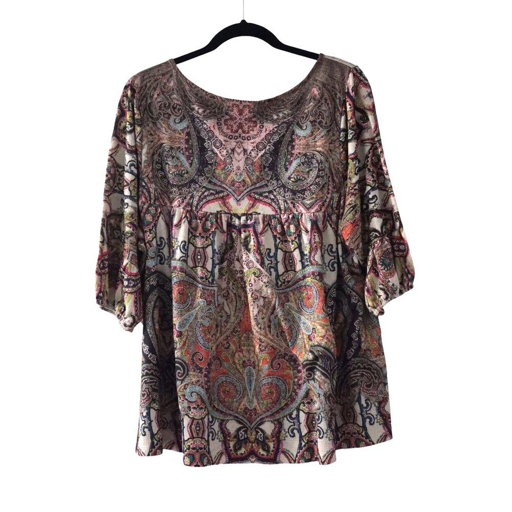 Cottage Core Babie Doll Laced Women's Top Puffed Sleeves Floral 2X‎ Slit Neck - Picture 2 of 7